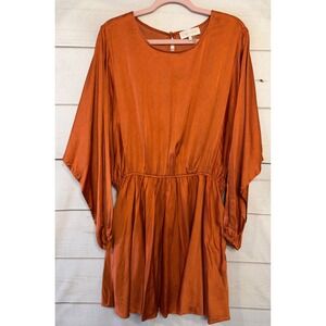 CABALLERO Orange Batwing Sleeve Ruched Waist Mini Dress Size XL